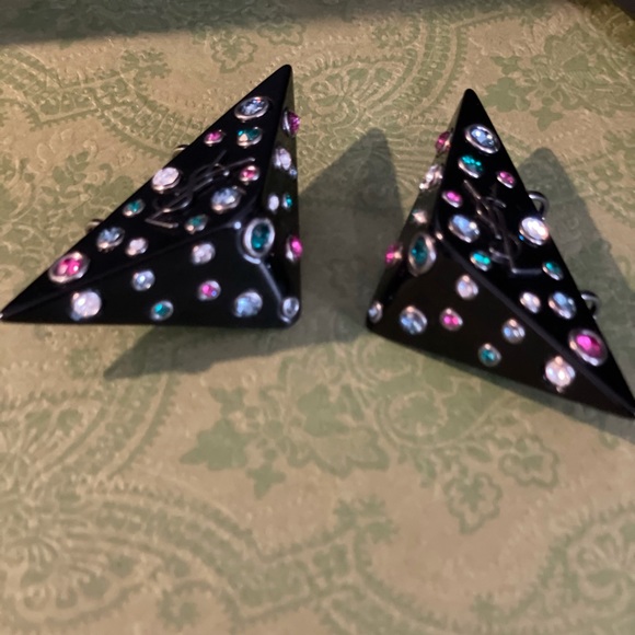 YSL Clip on triangle multi color black earrings - Picture 3 of 14